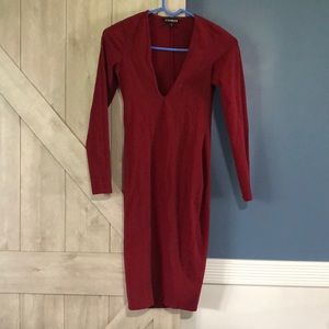 Plunging v neck express body con midi dress